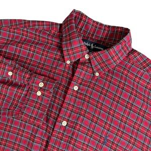Ralph Lauren Yarmouth Plaid Button Down Shirt Men's Size 16 34/35 Red Blue